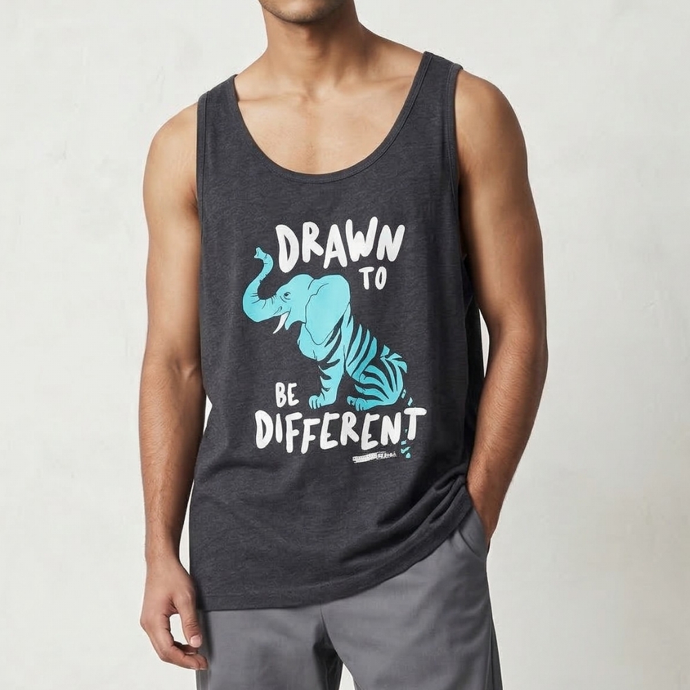 Men's Gray Tank Top with Blue Elephant Design